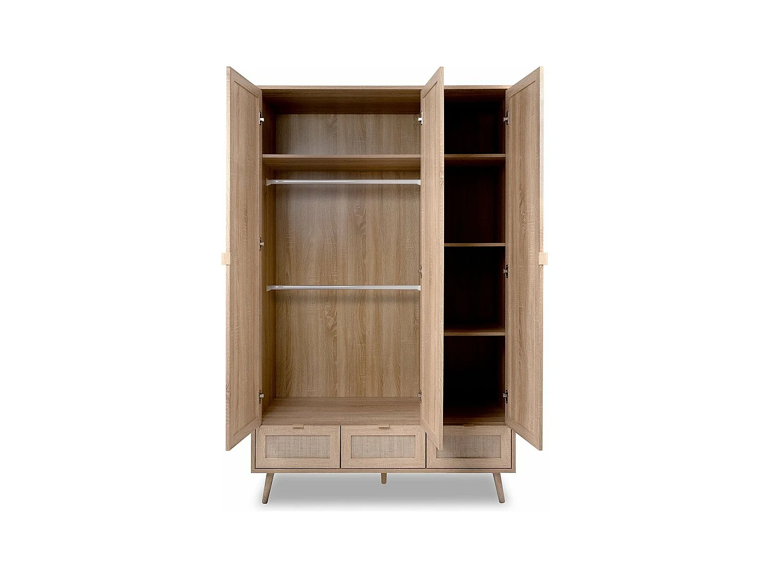 Armario 3 puertas con barras 120 cm - Impresión efecto ratán