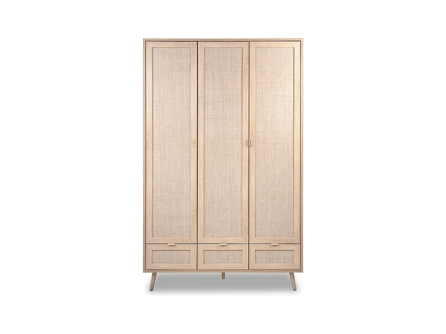 Armoire 3 Portes 3 Tiroirs et 2 Penderies L120 cm - Impression Rotin - BALI