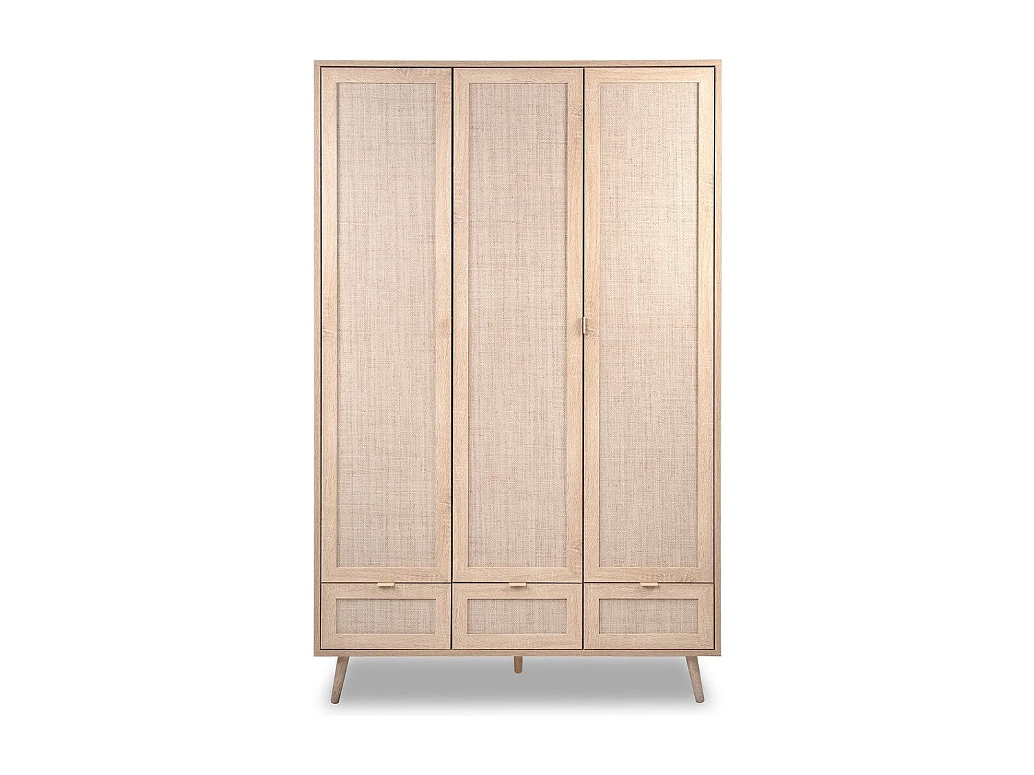 Armoire 3 Portes 3 Tiroirs et 2 Penderies L120 cm - Impression Rotin - BALI