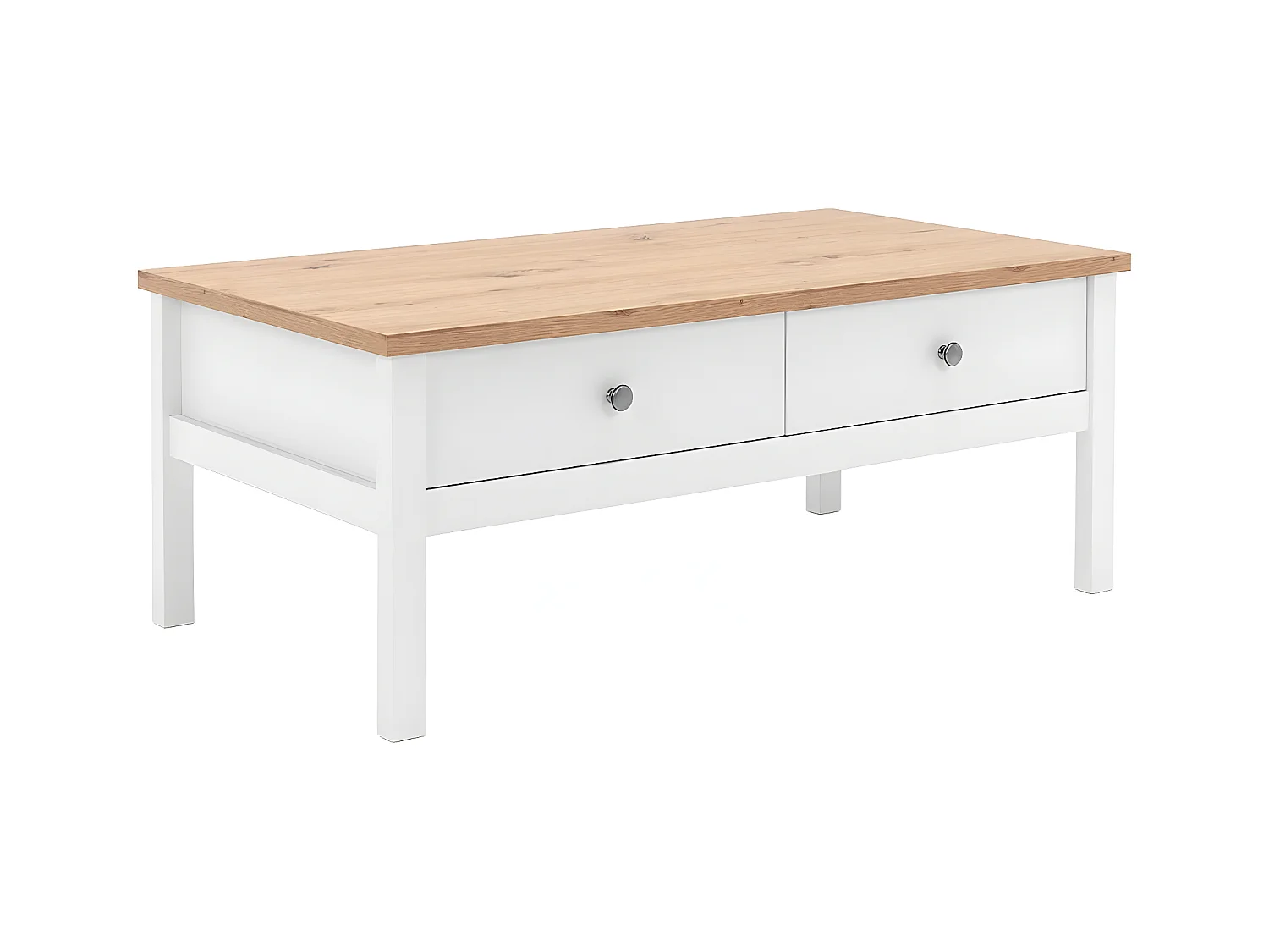 Table Basse 2 tiroirs L100 cm - Décor Blanc - BERGEN