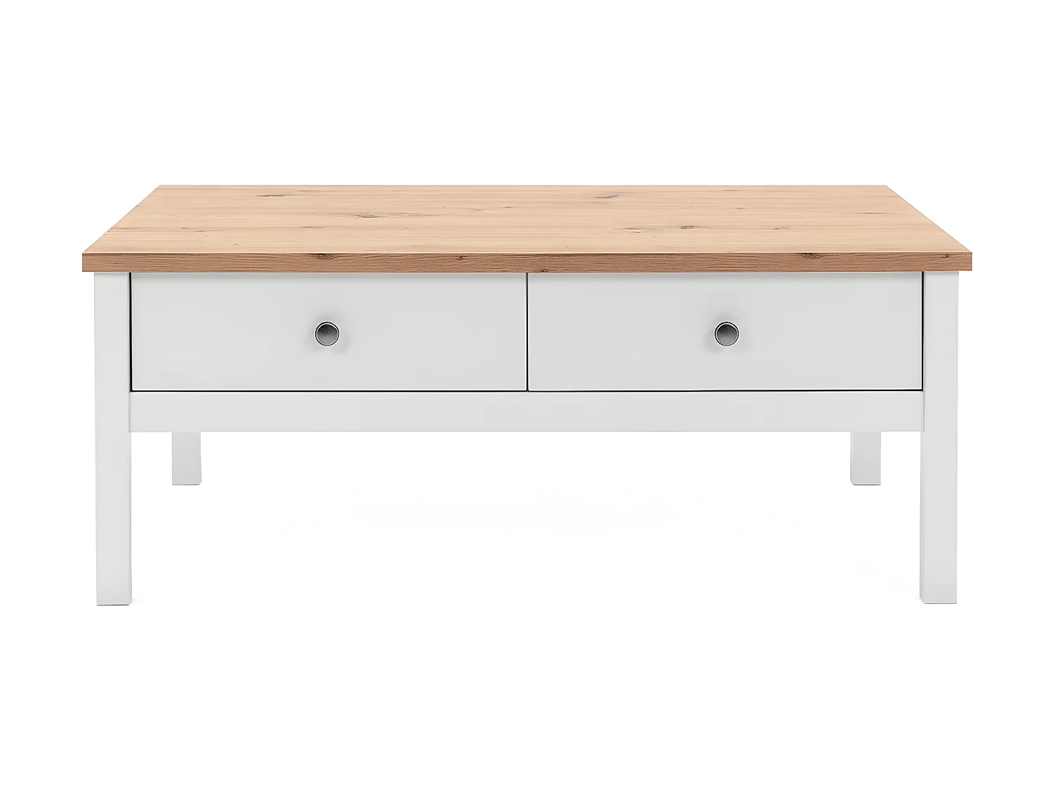 Table Basse 2 tiroirs L100 cm - Décor Blanc - BERGEN