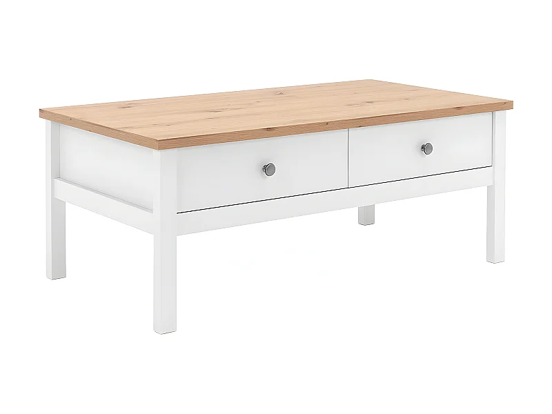 Mesa de centro 2 cajones 100 cm - Acabado blanco y madera