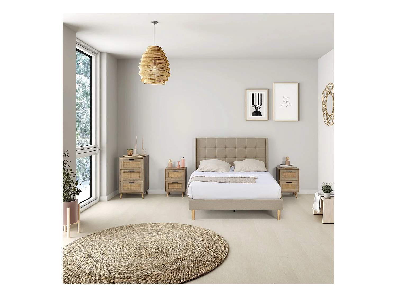 Nachtkastje Dalia met 4 laden in eiken kleur, 80 cm breed.