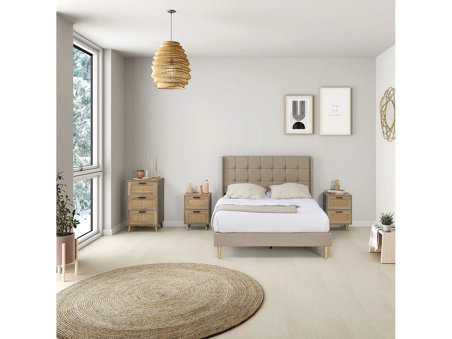 Chiffonnier nuit Dalia 4 tiroirs couleur chêne, 80 cm longueur