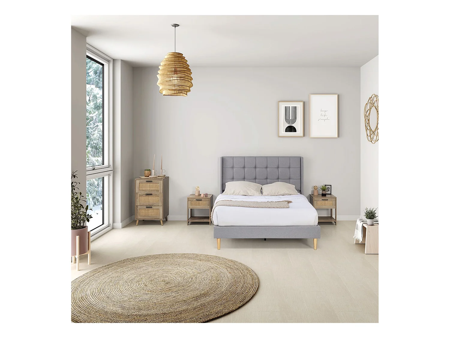 Gestoffeerd bedframe Esther van 30 cm, 150x190 cm, Lichtgrijs