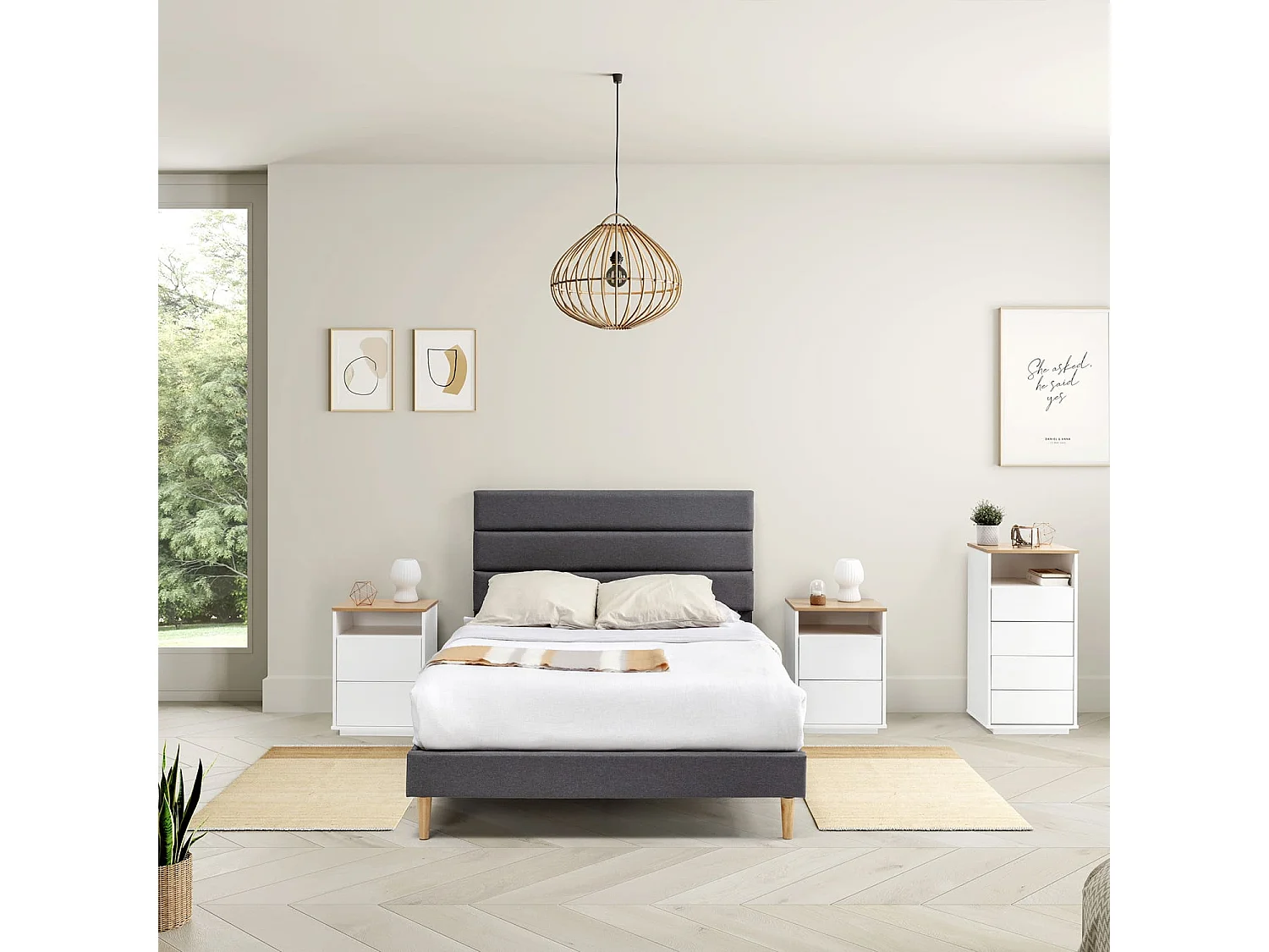 Cadre de lit plateforme Aroma capitonné 30 cm, 90x190 cm, Gris foncé