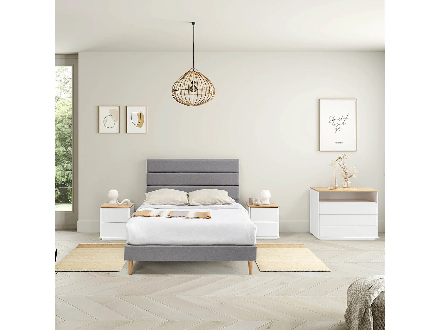 Gestoffeerd Bedframe Aroma van 30 cm, 150x190 cm, Lichtgrijs