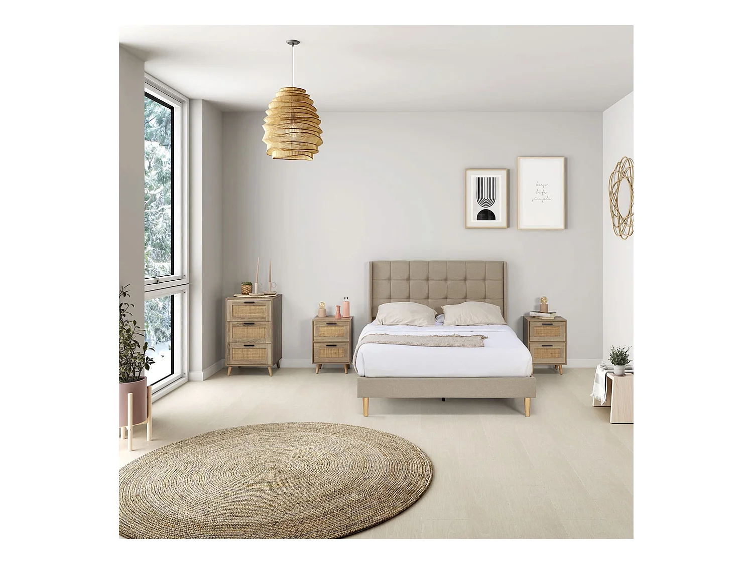 Gestoffeerd bedframe Esther van 30 cm, 150x190 cm, Beige