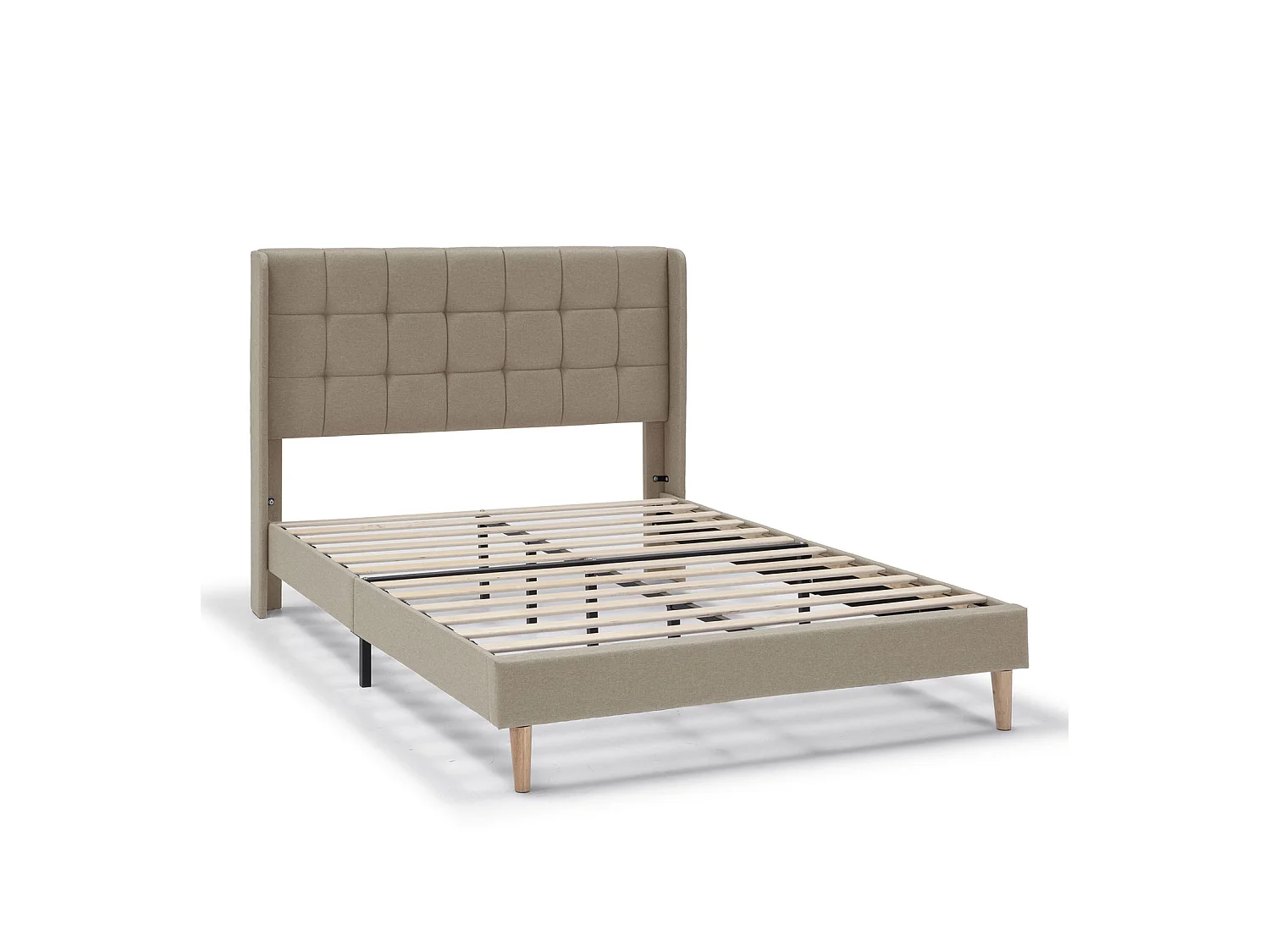 Cadre de lit plateforme Esther capitonné 30 cm, 90x190 cm, Beige