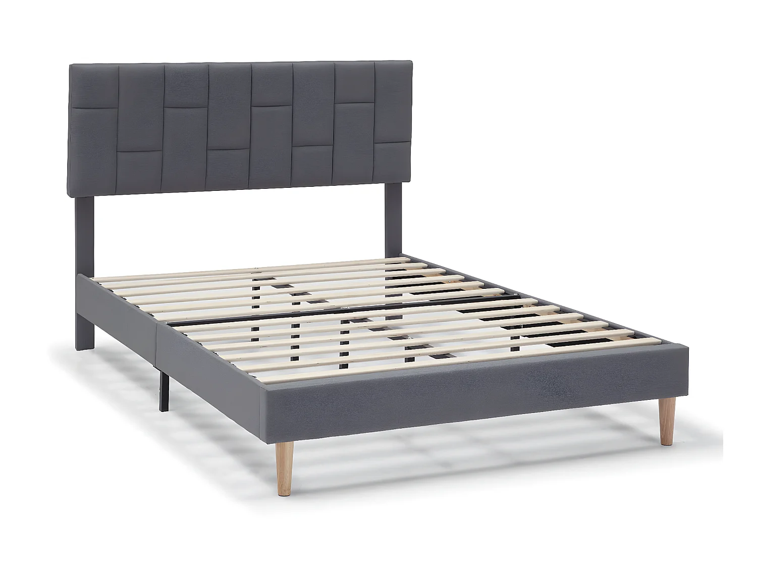 Estrutura de cama estofada Sorni de 30 cm, 150x190 cm, Cinza escuro.