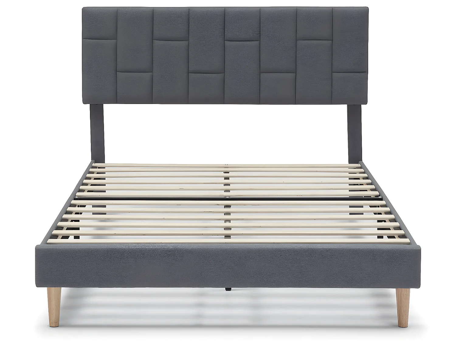 Estrutura de cama estofada Sorni de 30 cm, 150x190 cm, Cinza escuro.