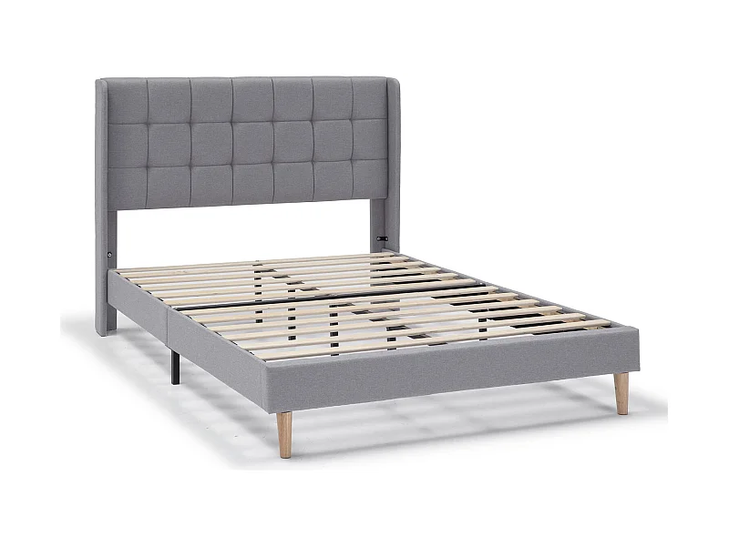 Estrutura de cama estofada Esther de 30 cm, 135/140x190 cm, Cinza claro.