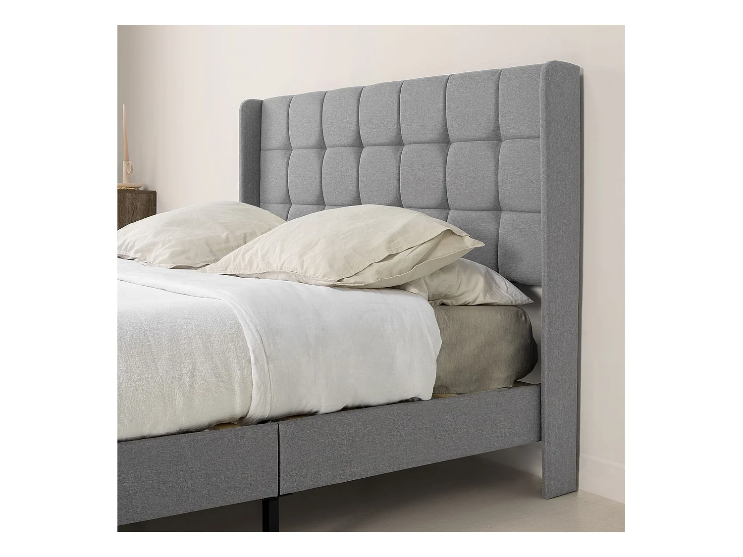 Estrutura de cama estofada Esther de 30 cm, 135/140x190 cm, Cinza claro.