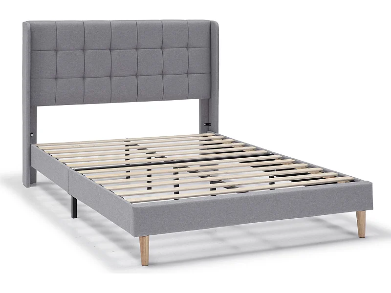 Gestoffeerd bedframe Esther van 30 cm, 135/140x190 cm, Lichtgrijs