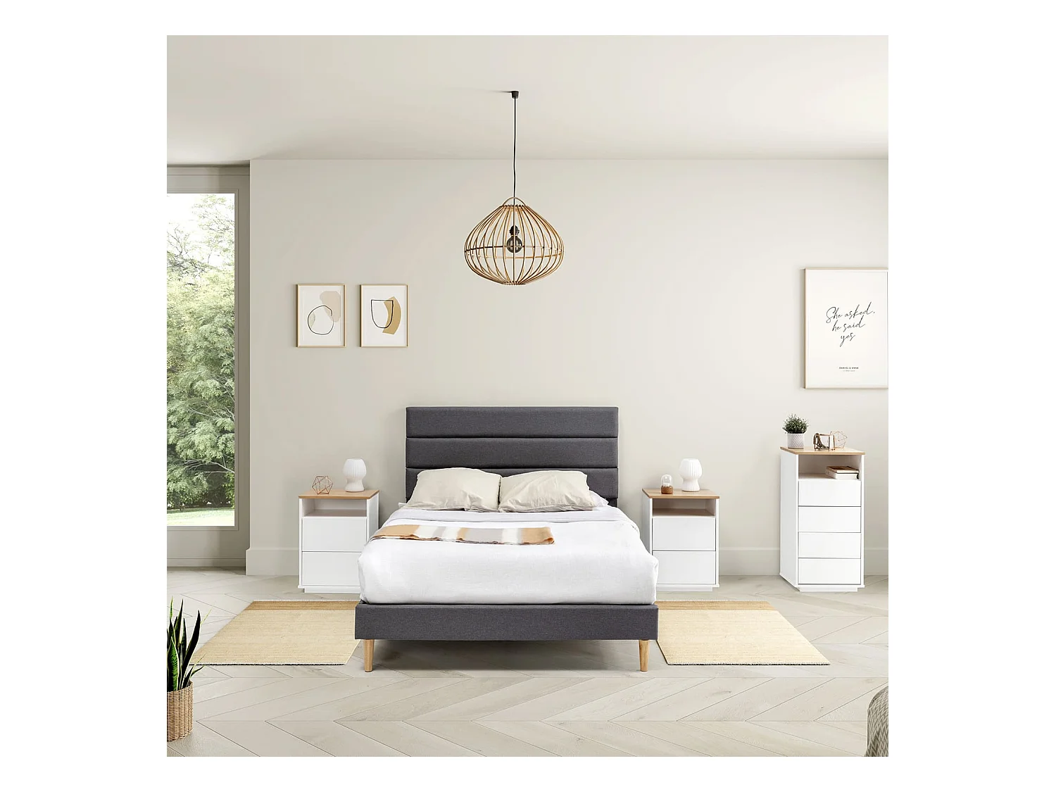 Cadre de lit plateforme Aroma capitonné 30 cm, 150x190 cm, Gris foncé