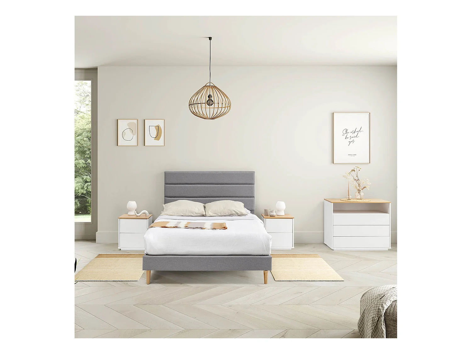 Estructura de Cama tapizada Aroma de 30 cm, 135/140x190 cm, Gris claro