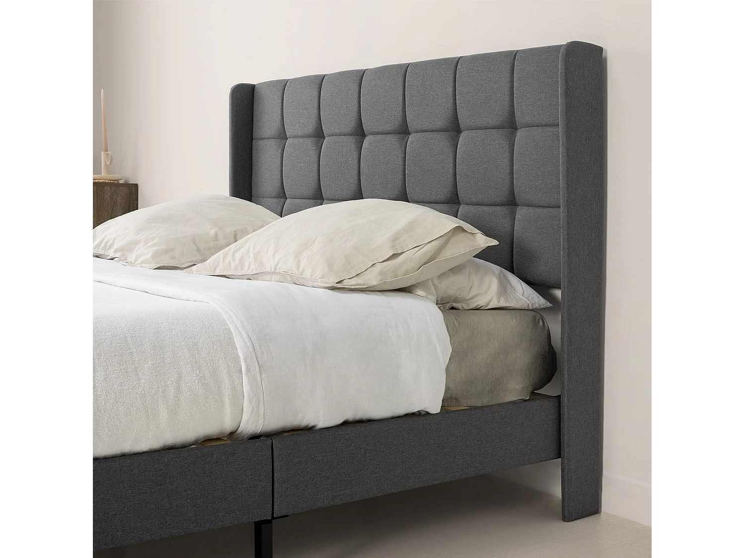 Cadre de lit plateforme Esther capitonné 30 cm, 140x190 cm, Gris foncé