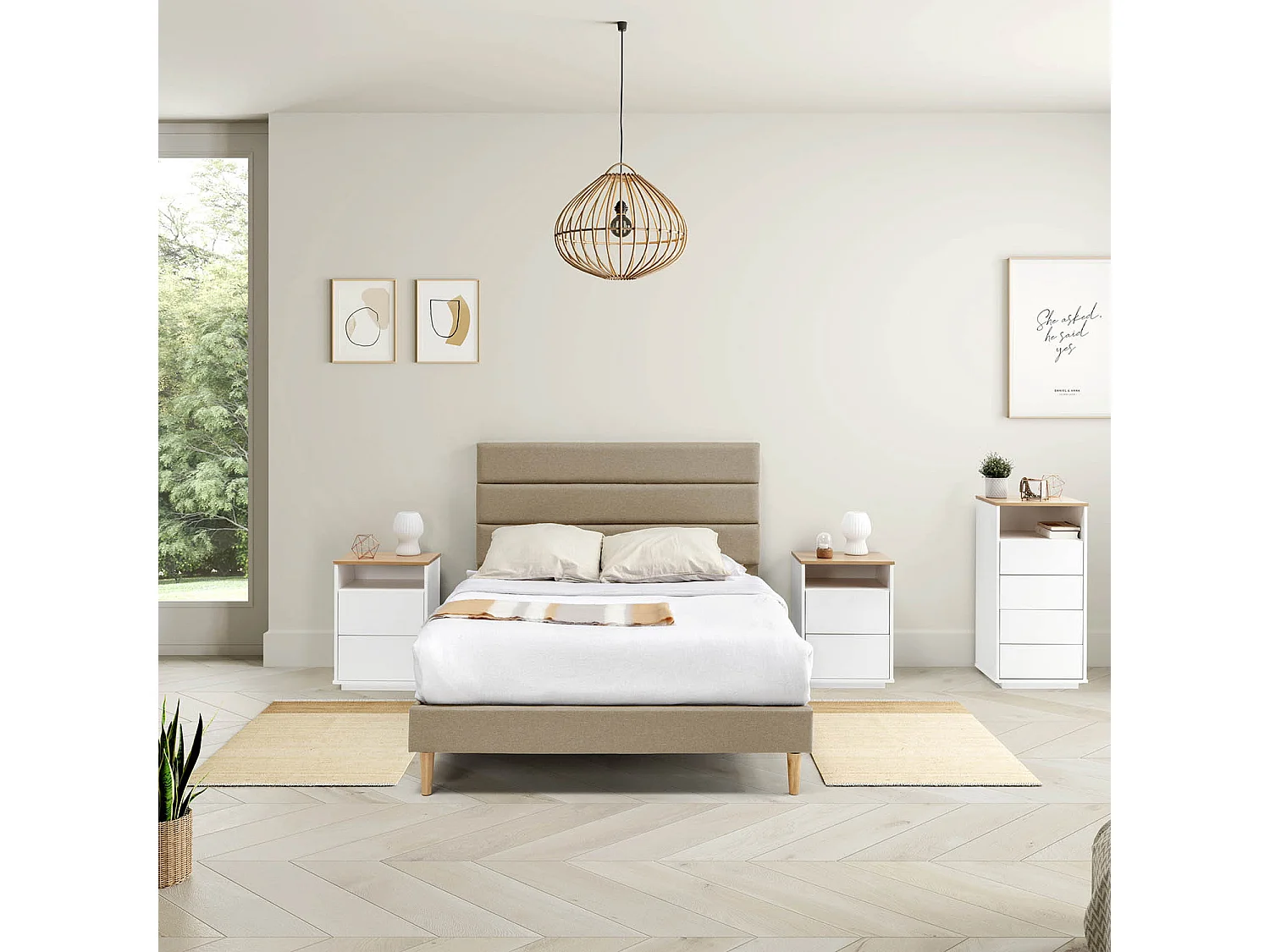Cadre de lit plateforme Aroma capitonné 30 cm, 150x190 cm, Beige