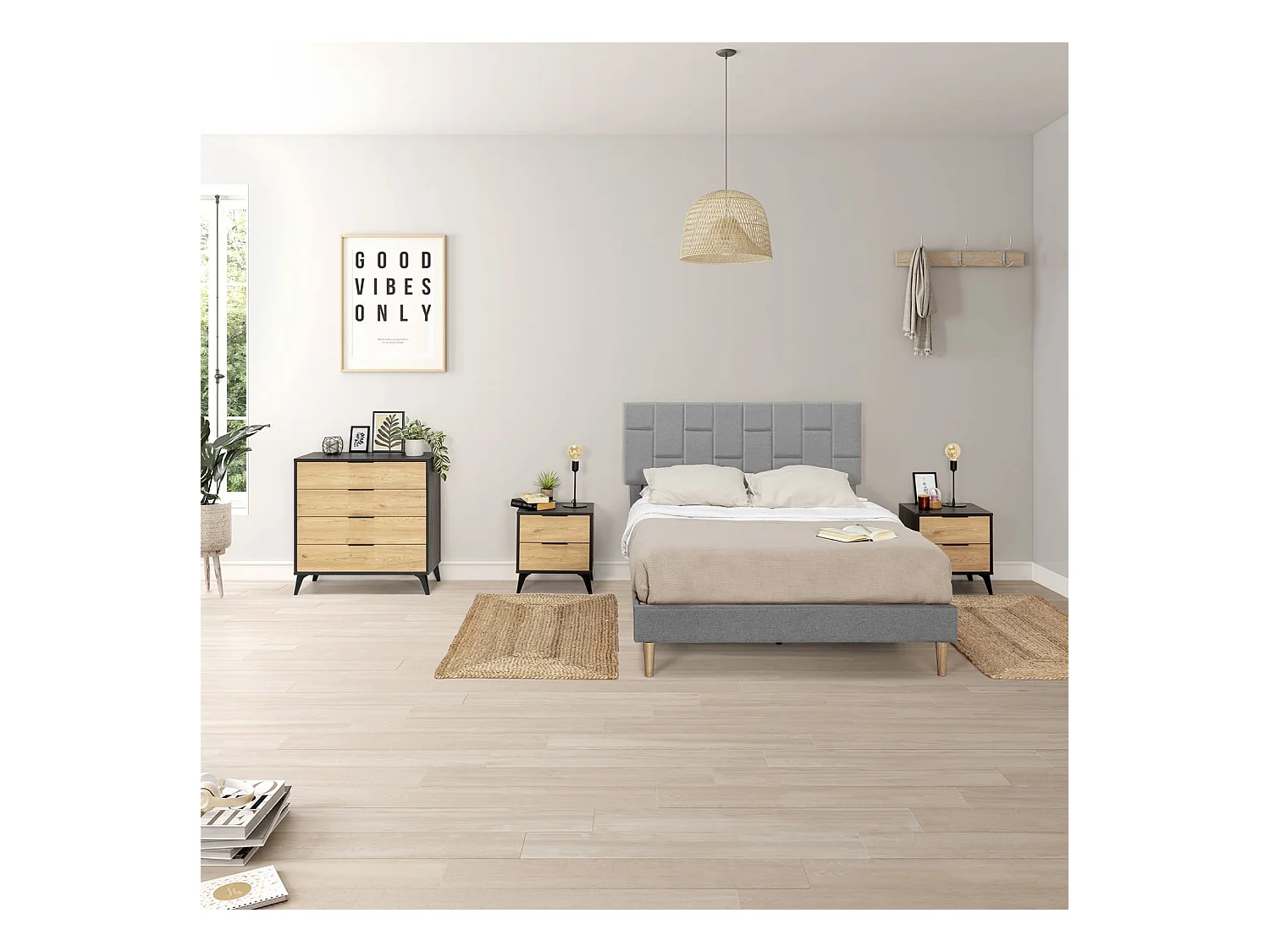 Beklede bedstructuur Sorni van 30 cm, 90x190 cm, Lichtgrijs