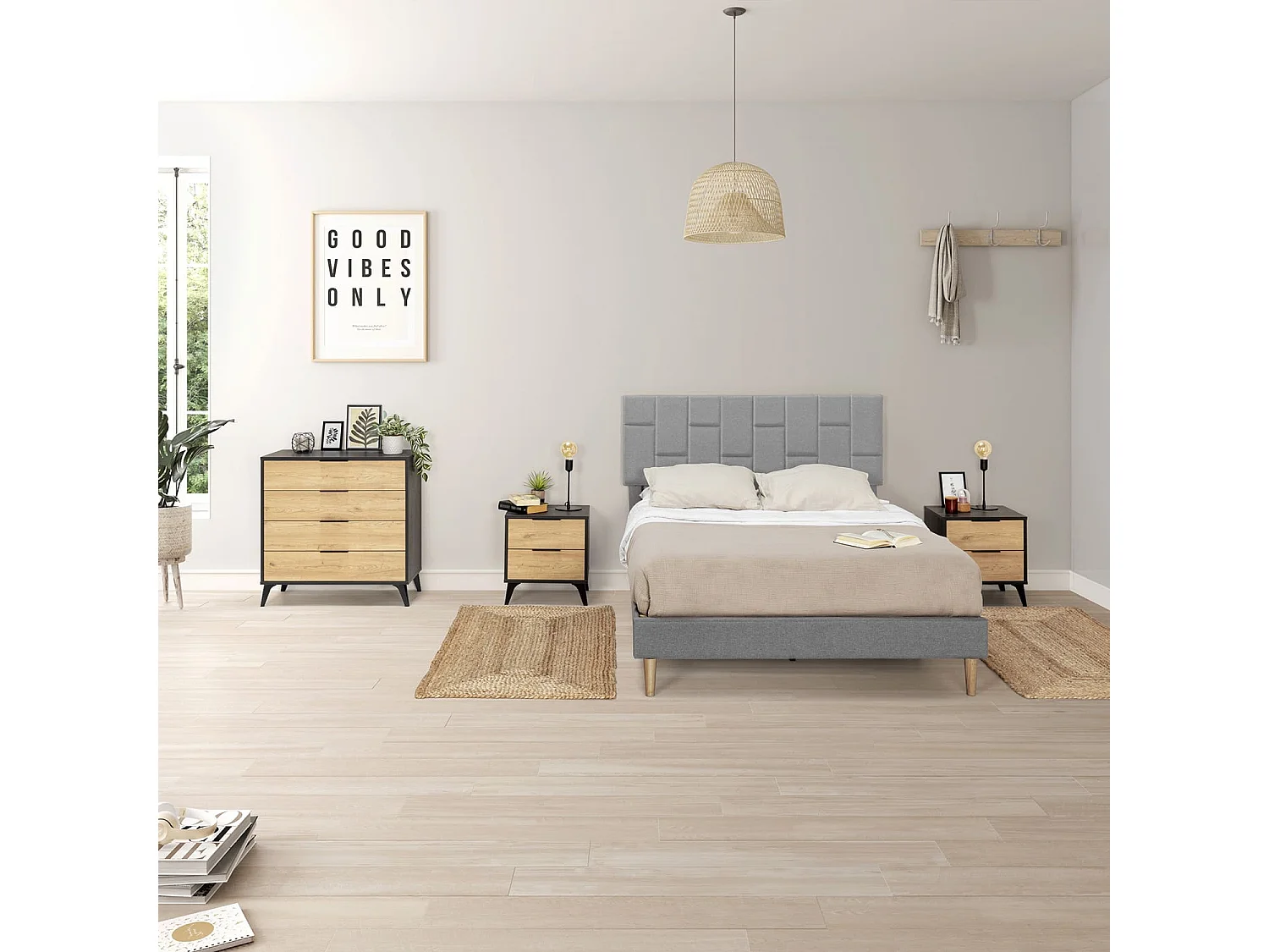 Cadre de lit plateforme Sorni capitonné 30 cm, 90x190 cm, Gris clair