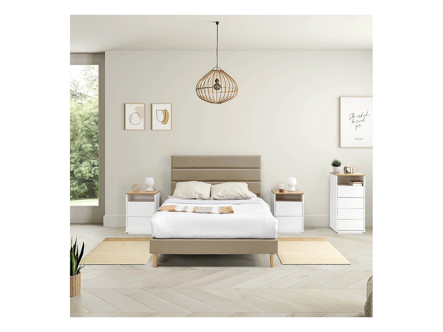 Cadre de lit plateforme Aroma capitonné 30 cm, 90x190 cm, Beige
