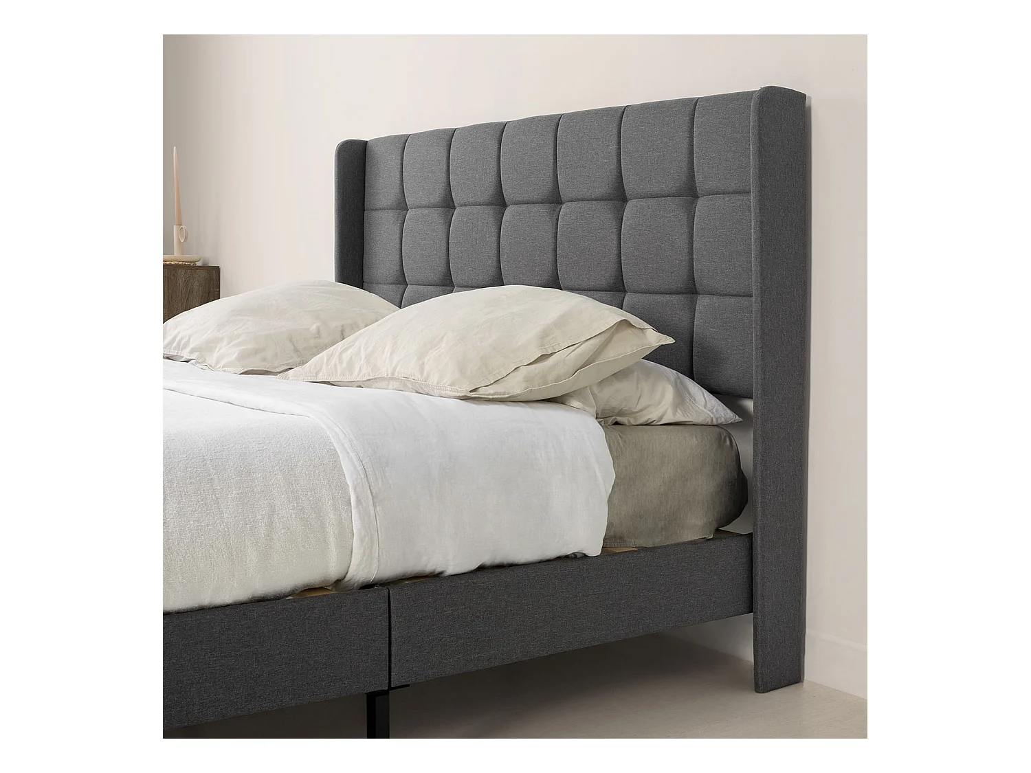 Estructura de Cama tapizada Esther de 30 cm, 90x190 cm, Gris oscuro