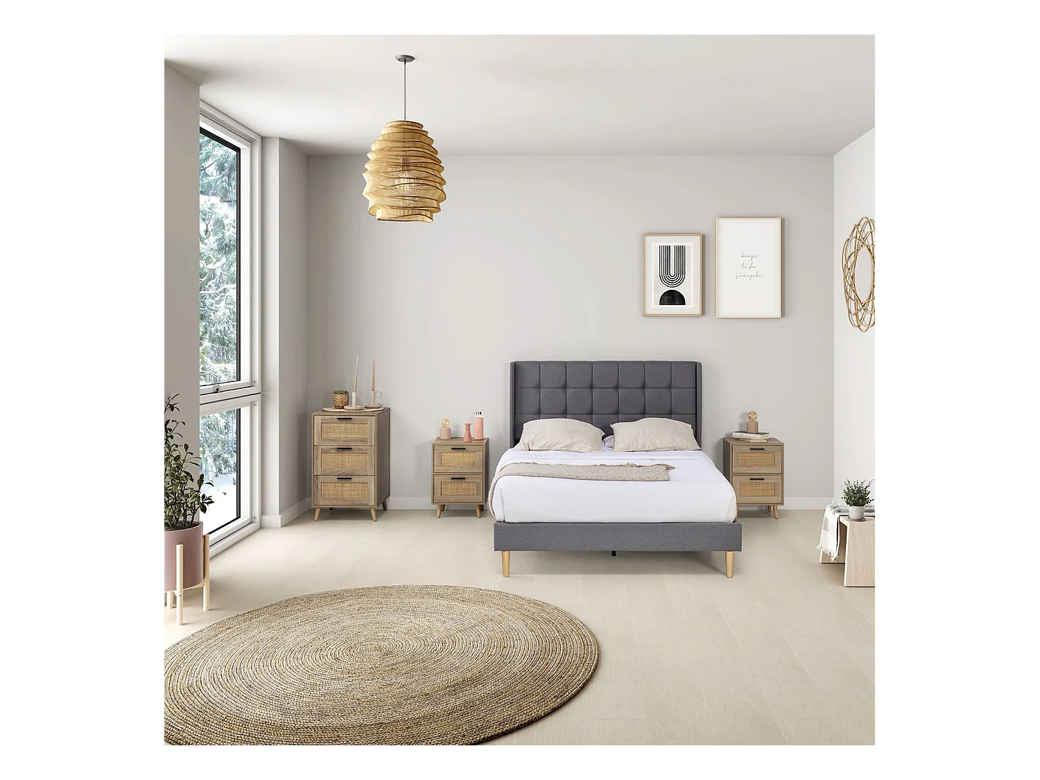 Gestoffeerd bedframe Esther van 30 cm, 150x190 cm, Donkergrijs