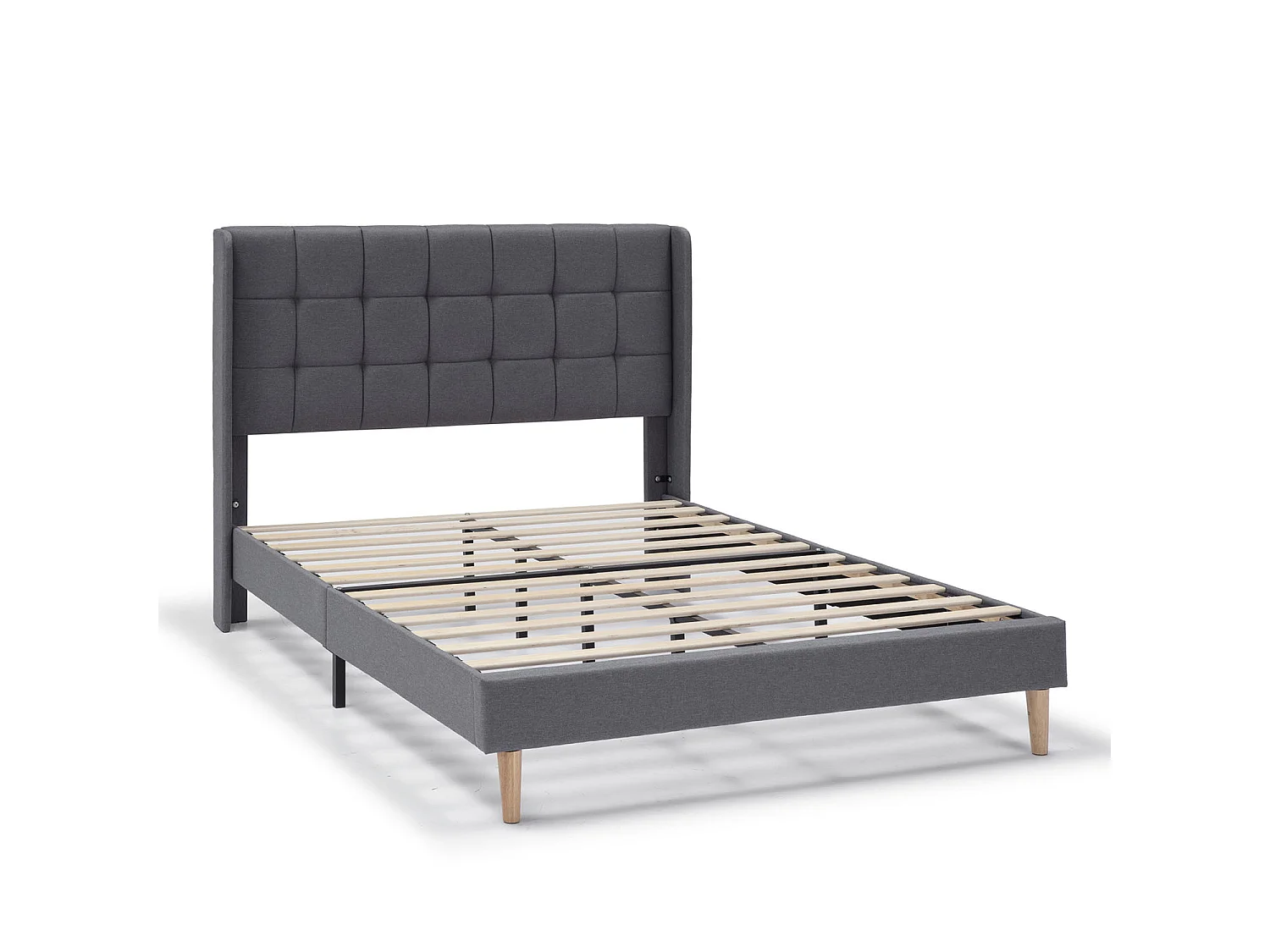 Cadre de lit plateforme Esther capitonné 30 cm, 150x190 cm, Gris foncé