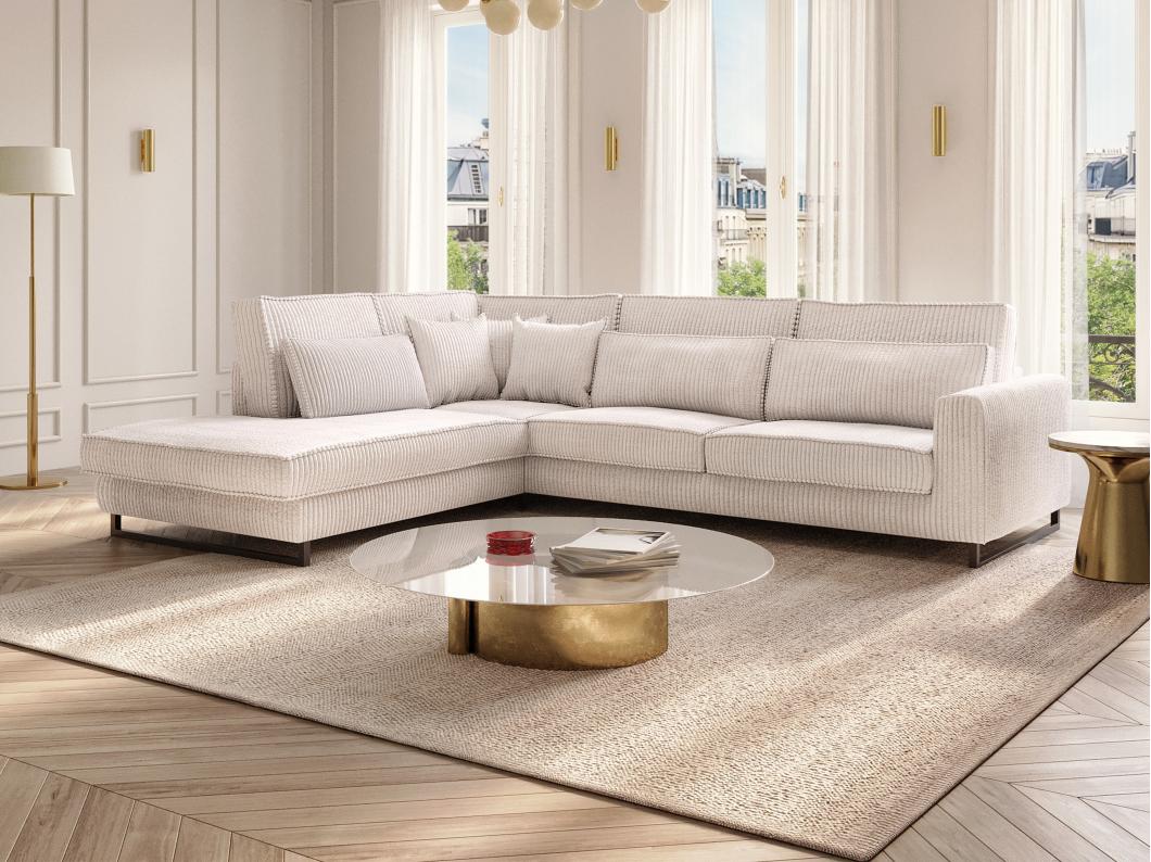 XXL hoekbank met hoek links van beige ribfluweel TESSIO van Maison Céphy