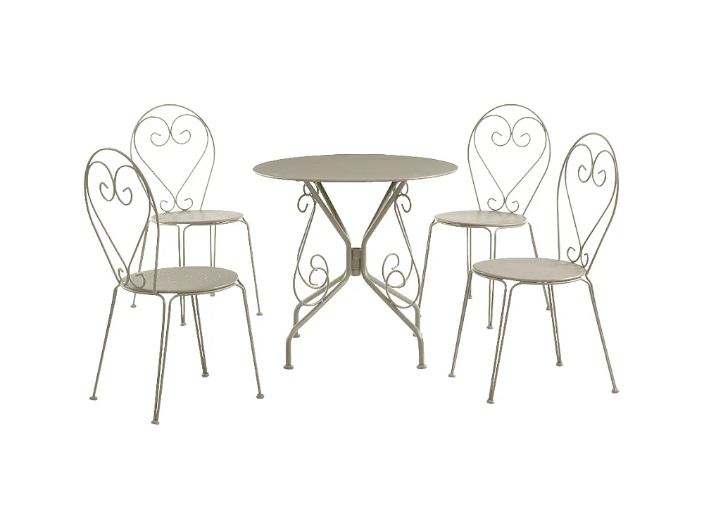 Garten-Essgruppe: Tisch + 4 stapelbare Stühle - Metall in Eisenoptik - Beige - GUERMANTES von MYLIA