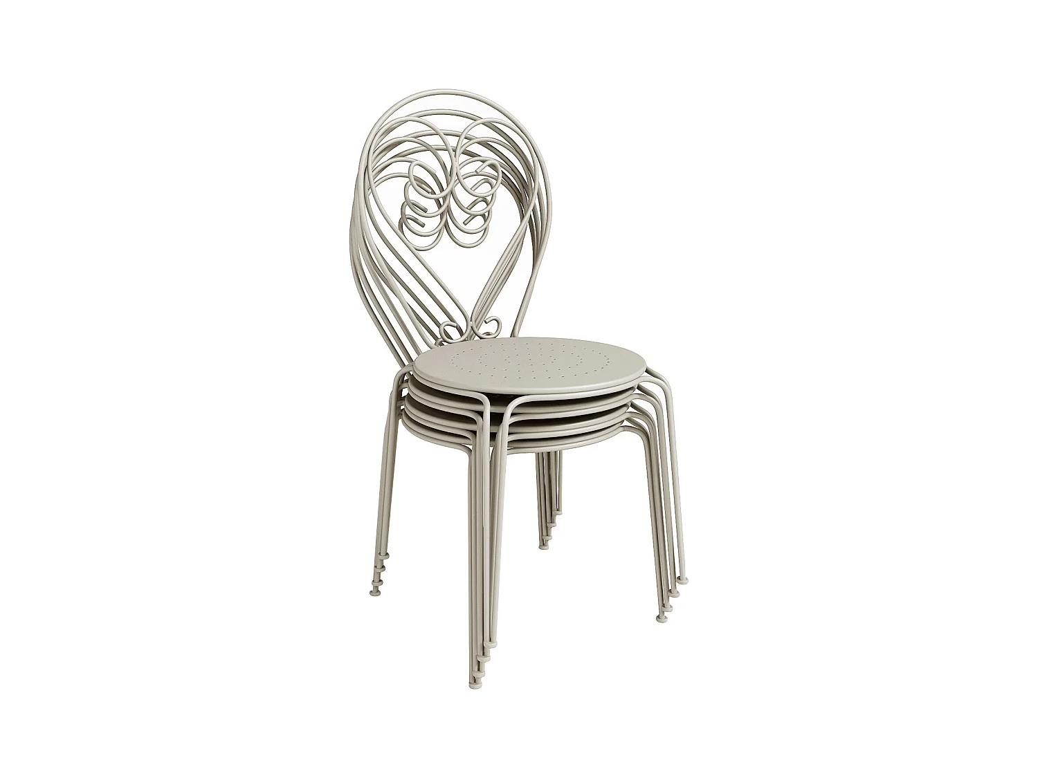 Garten-Essgruppe: Tisch + 4 stapelbare Stühle - Metall in Eisenoptik - Beige - GUERMANTES von MYLIA