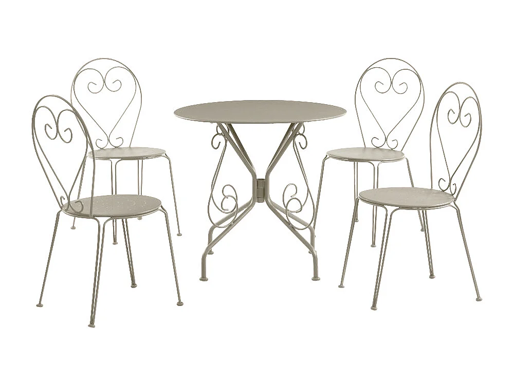 Salle à manger de jardin en métal façon fer forgé : une table et 4 chaises empilables - Beige - GUERMANTES de MYLIA