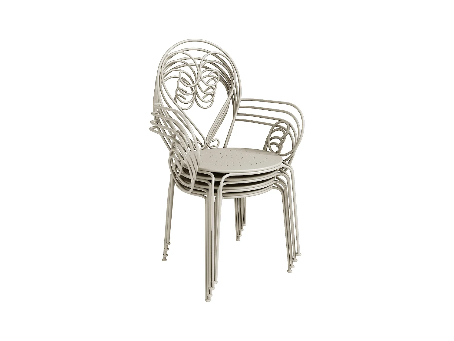 Salle à manger de jardin en métal façon fer forgé : une table et 4 fauteuils empilables - Beige - GUERMANTES de MYLIA