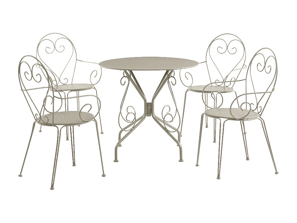 Garten-Essgruppe: Tisch + 4 stapelbare Sessel - Metall in Eisenoptik - Beige - GUERMANTES von MYLIA