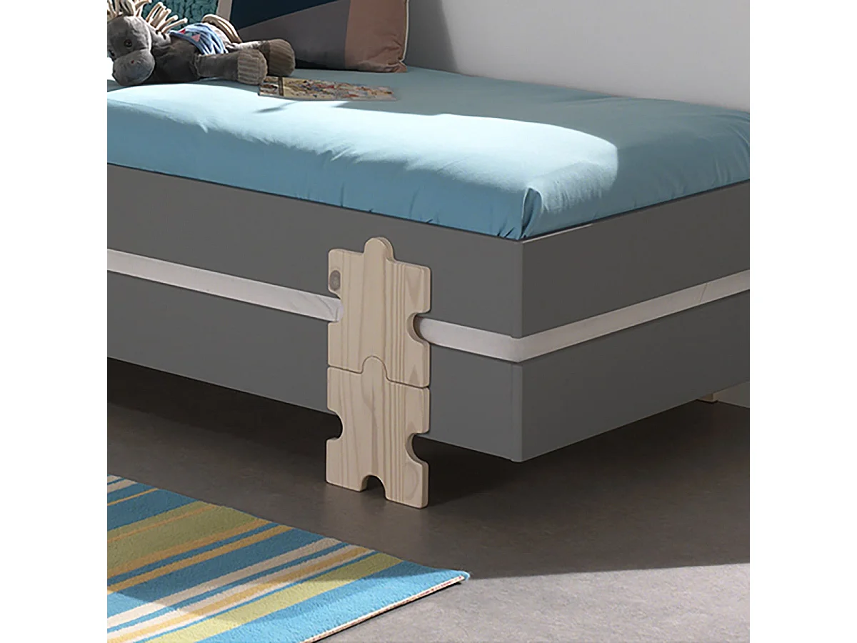 STAPEL - Lot de 2 Lits Empilables 90x200cm Gris Puzzle