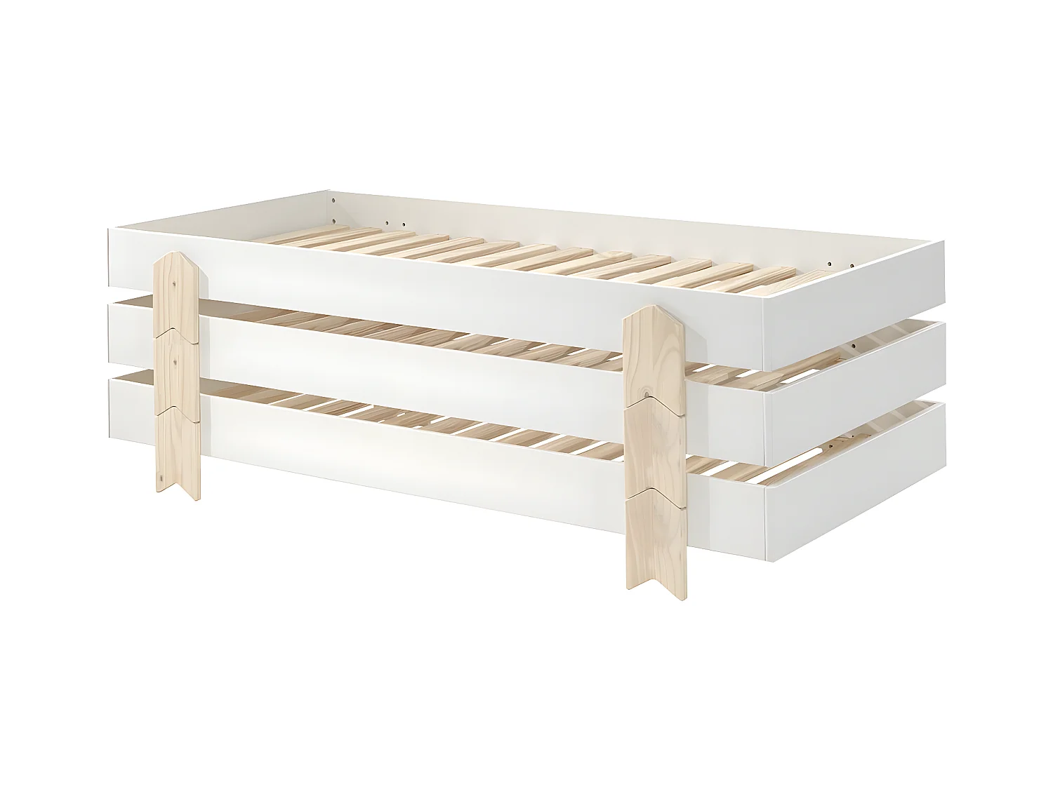 STAPEL - Lot de 3 Lits Empilables 90x200cm Blancs Flèche