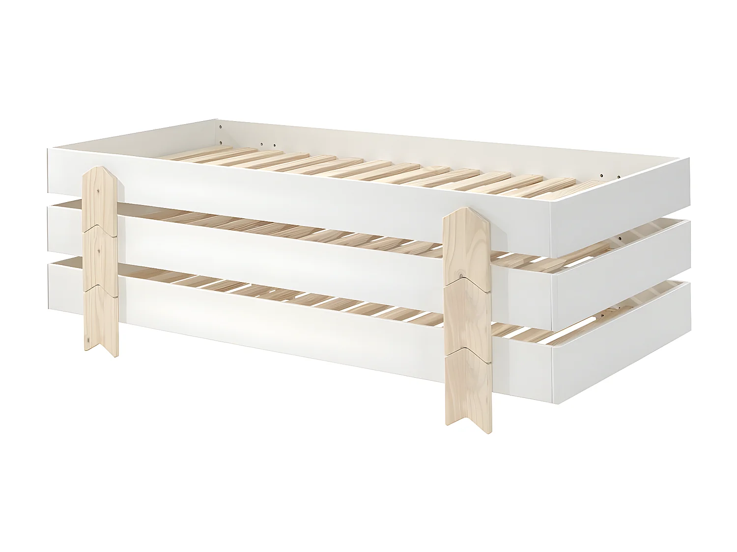 STAPEL - Lot de 3 Lits Empilables 90x200cm Blancs Flèche