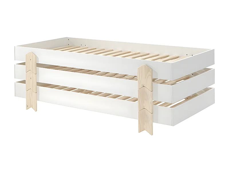 STAPEL - Lot de 3 Lits Empilables 90x200cm Blancs Flèche
