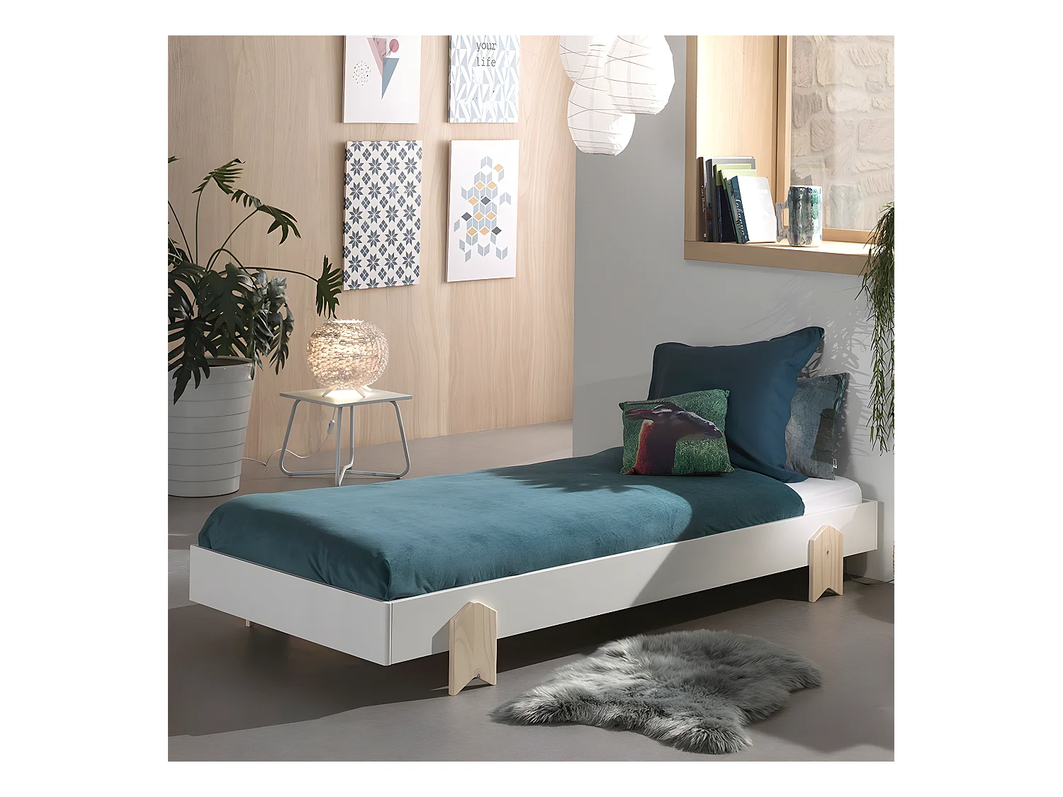 STAPEL - Lit Empilable 90x200cm Blanc Pieds Flèche
