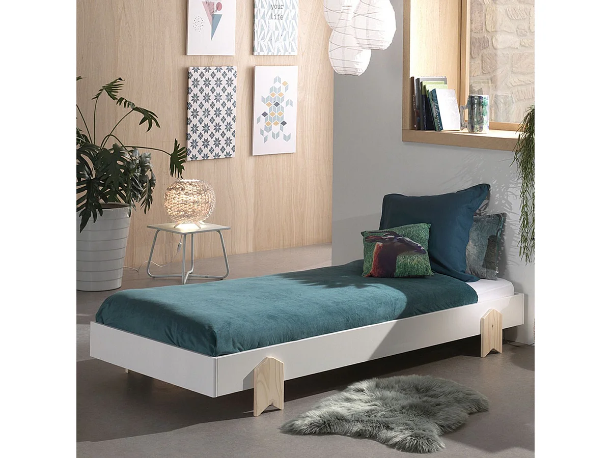 STAPEL - Lit Empilable 90x200cm Blanc Pieds Flèche