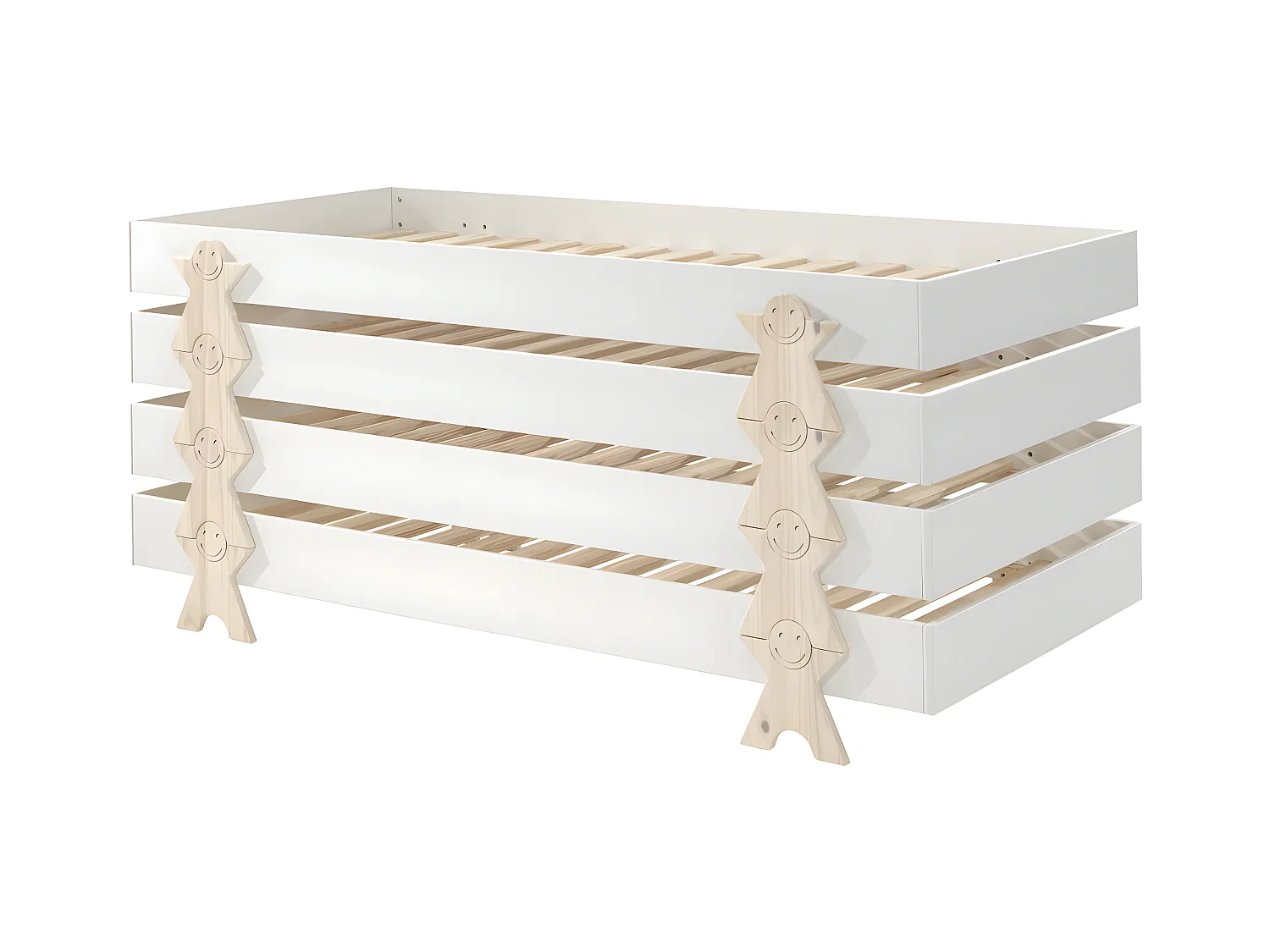 STAPEL - Lot de 4 Lits Empilables 90x200cm Blancs Smiley