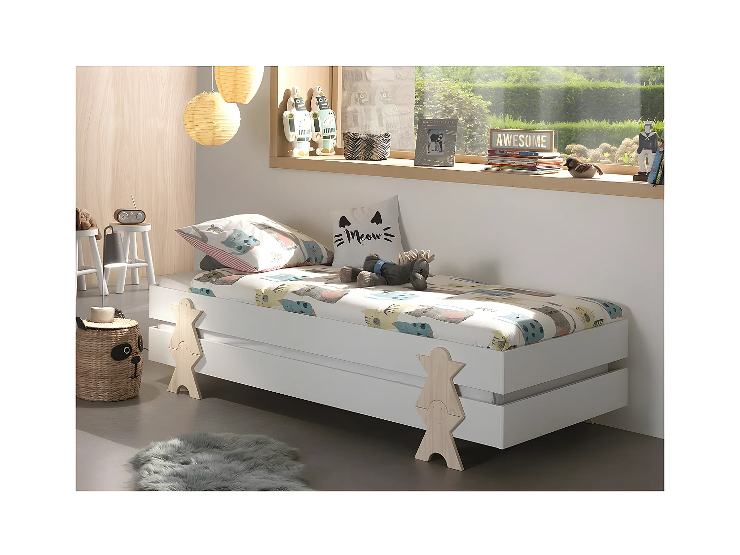 STAPEL - Lot de 4 Lits Empilables 90x200cm Blancs Smiley