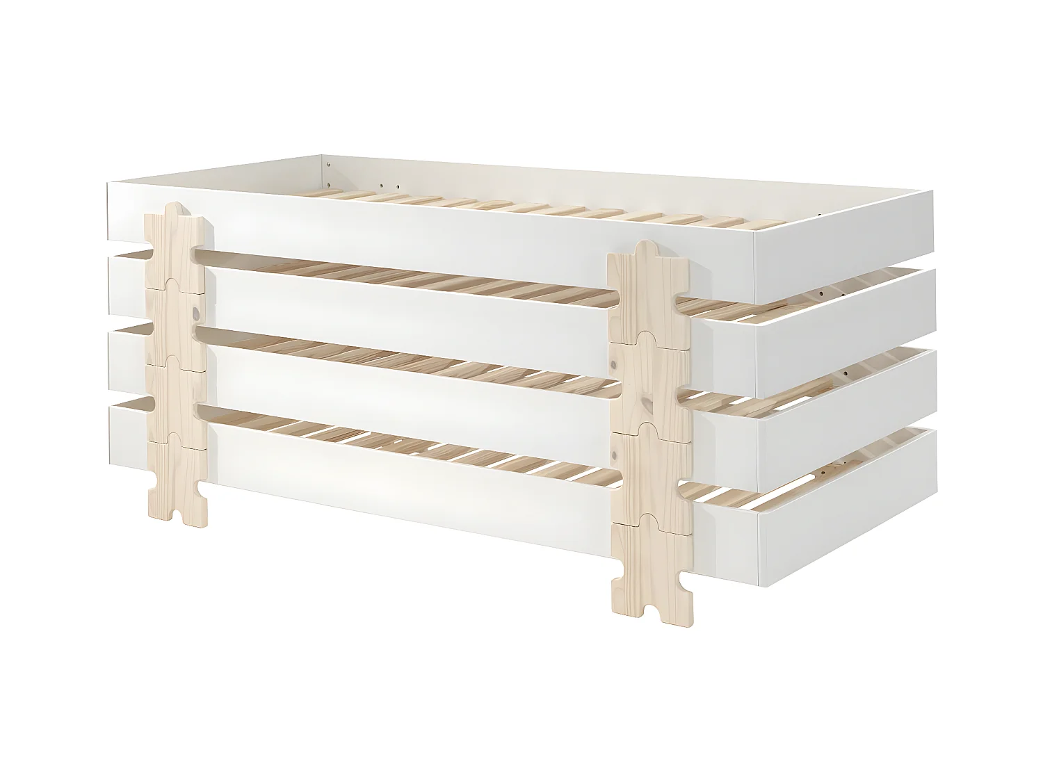 STAPEL - Lot de 4 Lits Empilables 90x200cm Blancs Puzzle