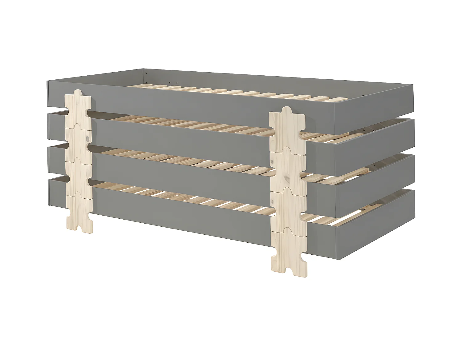 STAPEL - Lot de 4 Lits Empilables 90x200cm Gris Puzzle