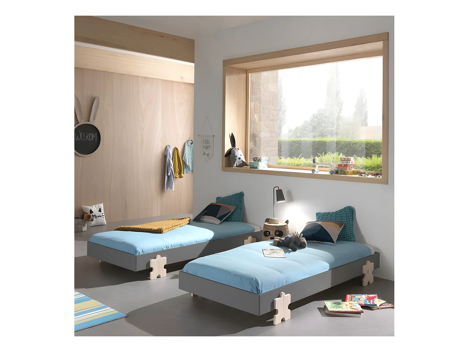 STAPEL - Lot de 4 Lits Empilables 90x200cm Gris Puzzle