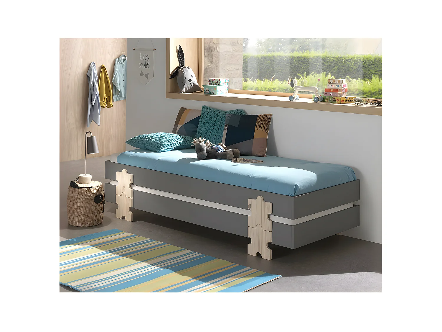 STAPEL - Lot de 4 Lits Empilables 90x200cm Gris Puzzle