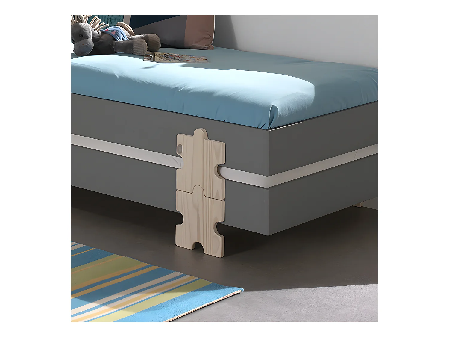 STAPEL - Lot de 4 Lits Empilables 90x200cm Gris Puzzle