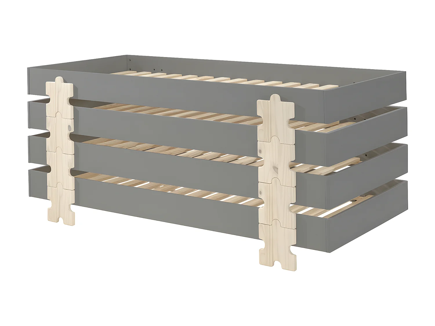 STAPEL - Lot de 4 Lits Empilables 90x200cm Gris Puzzle