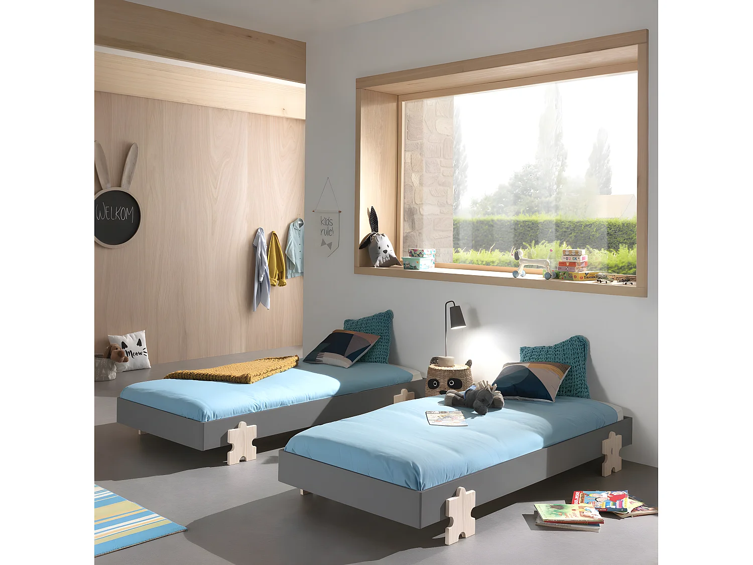 STAPEL - Lot de 4 Lits Empilables 90x200cm Gris Puzzle