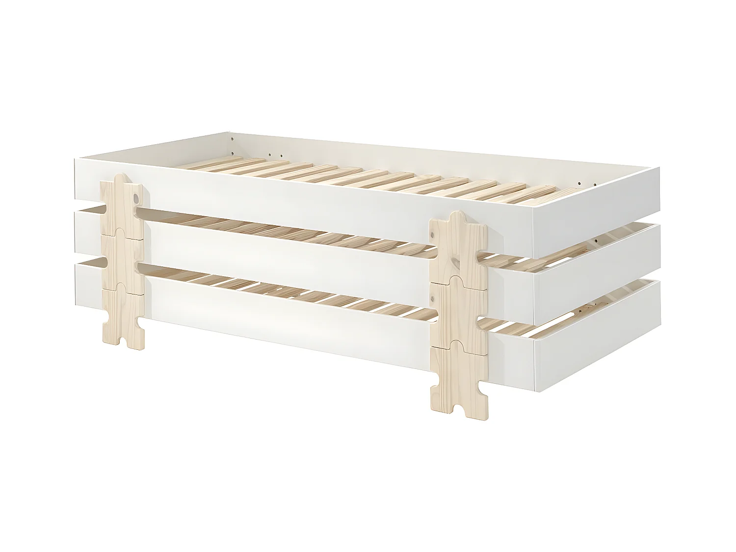 STAPEL - Lot de 3 Lits Empilables 90x200cm Blancs Puzzle